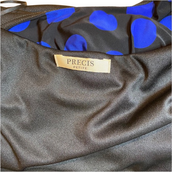 NWOT Precise Petite Jersey Sleeveless Blue Black Polka Dot Pencil Dress Size 10 - Picture 14 of 15